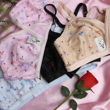 4 Pieces Winter Fabric Printed Jersy Bra Set